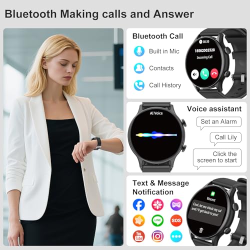 Elegant Smart Watch for Women - 1.77" Fitness Tracker with Heart Rate, Sleep, SpO2 Monitoring, 123+ Sport Modes, IP68 Waterproof, Bluetooth Call Notifications - Image 2