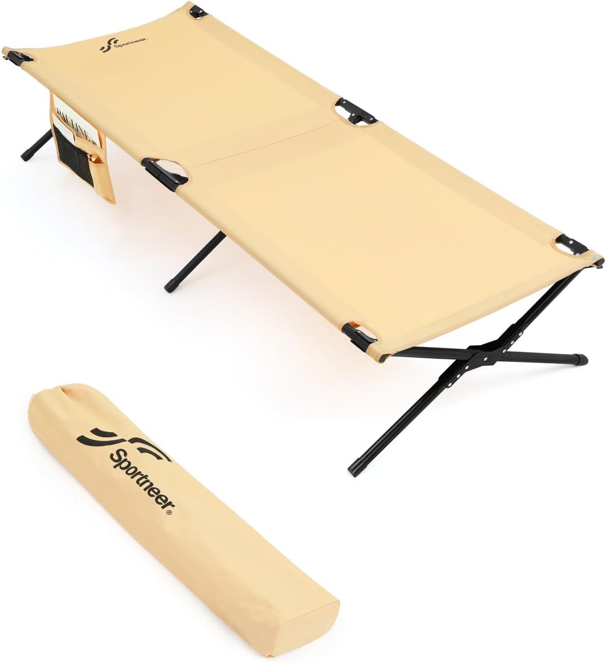 Sportneer Camping Cot, Military Cot Portable Camping Cots for Sleeping 78.3"x28.7"x14.6" Heavy Duty Folding Bed for Adults Teen Outdoor Travel Camping Tent Lounge Office Support 330 Lbs Khaki