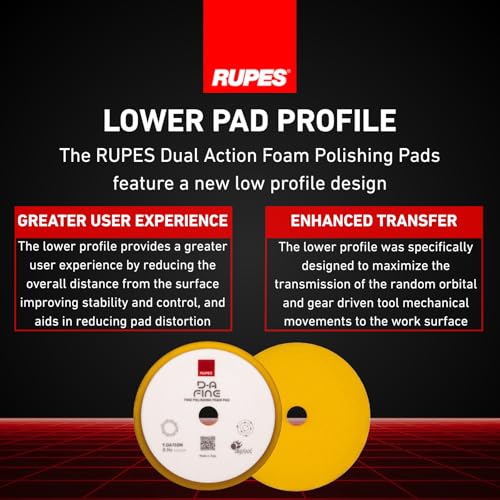 Image of RUPES 9.DA150M Pack of 48 Yellow D-A Fine Finishing Foam Pads 150mm | Ideal for Paint Correction & Gloss Enhancement | Moderate to Fine Defect Removal | Compatible with 5 inch Backing Plate