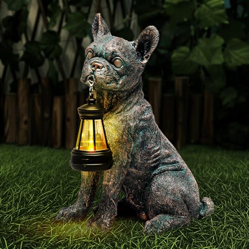 Tfro & Cile Solar Dog Garden Statue Outdoor Lantern Light Decor Yard Ornament Unique Housewarming Gift for Lawn Patio Balcony