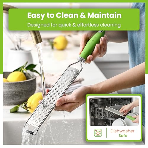 Image of Spring Chef Stainless Steel Lemon Zester - Garlic & Ginger Grater - Green