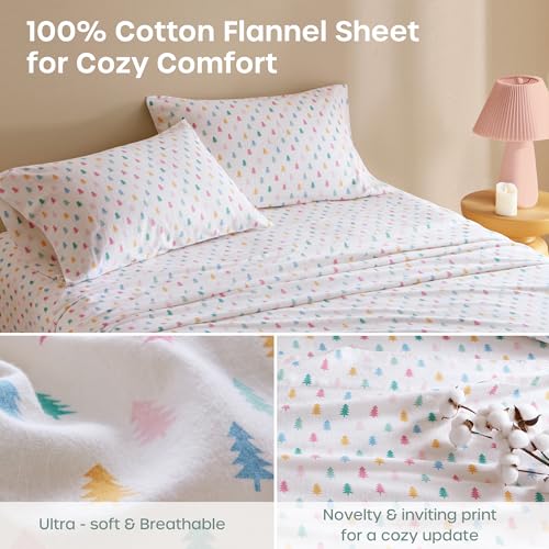 Image of Intelligent Design Flannel Sheets Full, Cozy Soft 100% Cotton Flannel Bedding, Printed Warm Full Sheets Set, Ultra Soft Cold Weather Bed Sheet Set, Tree Block, 4 Piece