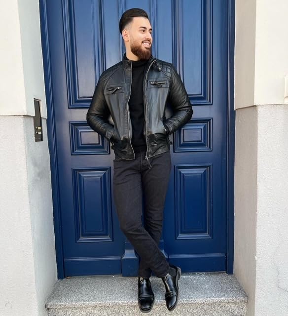 Image of Decrum Leather Jacket Men - Cafe Racer Style Real Lambskin Leather Jackets For Men