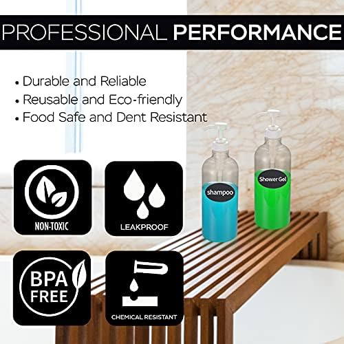 2 Pcs Shampoo and Conditioner Bottles, 1000ml Empty Plastic Refillable Handwash Shower Soap Pump Bottles Dispensers for Cleaning, Travel, Liquids, with Silicone Funnel and Labels