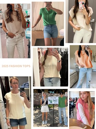 Womens Trendy Cap Sleeve Tops Loose Fit Crewneck Sweater Vest Soft Knit Tank Top Cute Shirts Spring Summer Tops4
