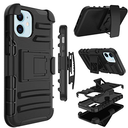 Phone Case for iPhone 12 Mini, Yunerz Holster Heavy Duty Shockproof Full-Body Protective Hybrid Case Cover with Swivel Belt Clip and Kickstand for Apple iPhone 12 Mini 5.4inch (Black)