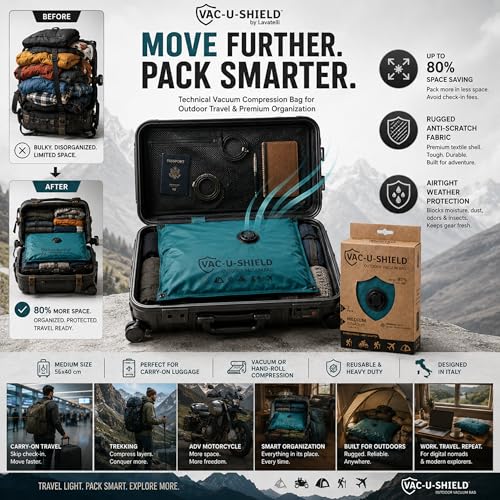 Image of Lavatelli Vac-u-Shield Vacuum bags for clothes, cabin luggage organizer & travel accessories. Premium space saver bag for travelling, anti-scratch. Medium 56x40 cm, Set of 2, Teal Blue
