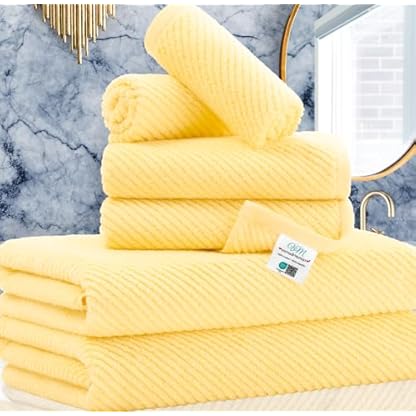Gelbe Handtücher für Badezimmer, 100 % Baumwolle, dick, weich, schnell trocknend, 6-teiliges Handtuch-Set, 2 große Badetücher 76,2 x 142,2 cm, 2 Handtücher 45,7 x 71,1 cm, 2 Waschlappen 33 x 33 cm,
