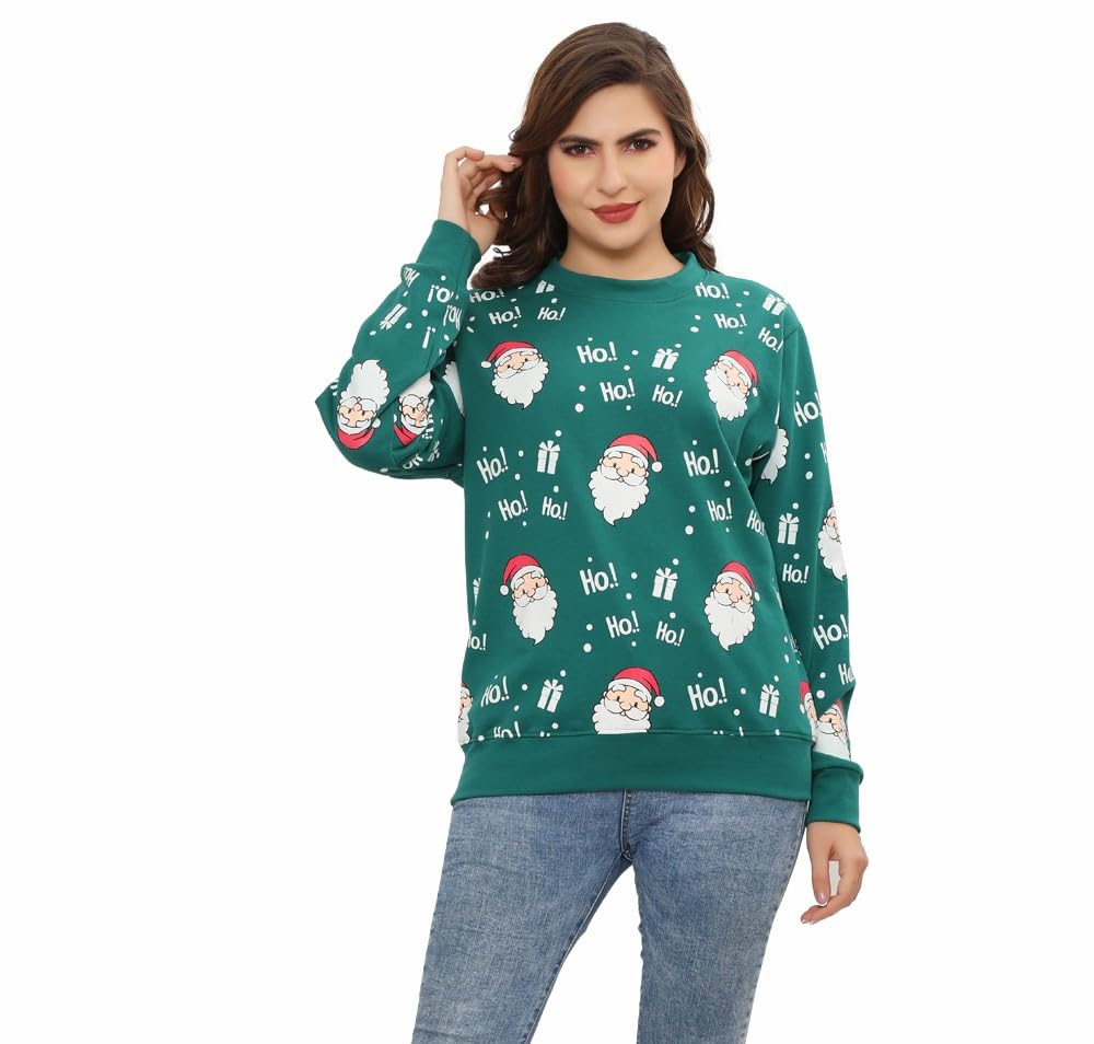 ninos dreams Women Christmas Sweatshirt with All Over HO HO Print - Green-picture-45
