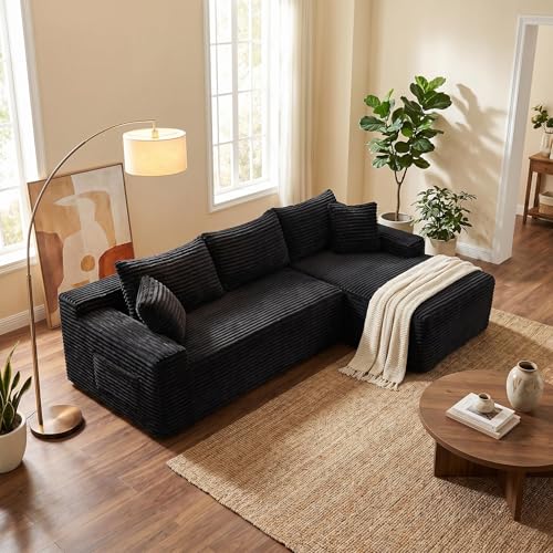 95' L-Shaped Cloud Sectional Couch, Right Facing Modular Compressed Boneless Sectional Sofa with...