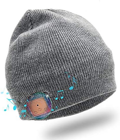 Enjoybot Bluetooth Beanie Wireless Knit Winter Hats Cap with Built-in Stereo Speakers and Microphone for Outdoor Sports Gray