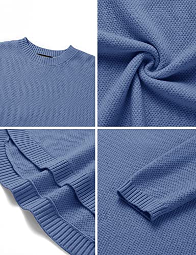 Merokeety Women's Long Sleeve Oversized Crew Neck Solid Color Knit Pullover Sweater Tops, Dustyblue L #TOP6