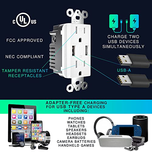 Everelectrix 4 Pack 4.8A Wall Outlet With Usb Ports 15Amp Duplex Usb Wall Outlets Tamper Resistant Usb Outlet Charger, Ul Listed, Electrical Outlet With Dual Usb Ports, White Usb Outlets Receptacles #TOP2