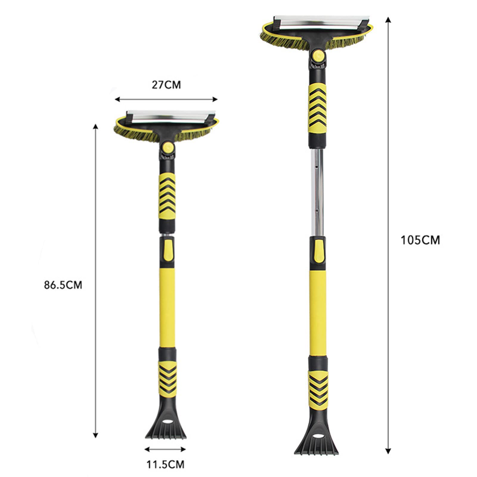 Brosse à Neige Grattoir à Glace Pelle à Neige Grattoir à Glace et Brosse à Glace Extensible de 41,3 Pouces, Grattoir à Neige avec poignée en Mousse Ergonomique pour Voitures, 3 en 1, Jaune