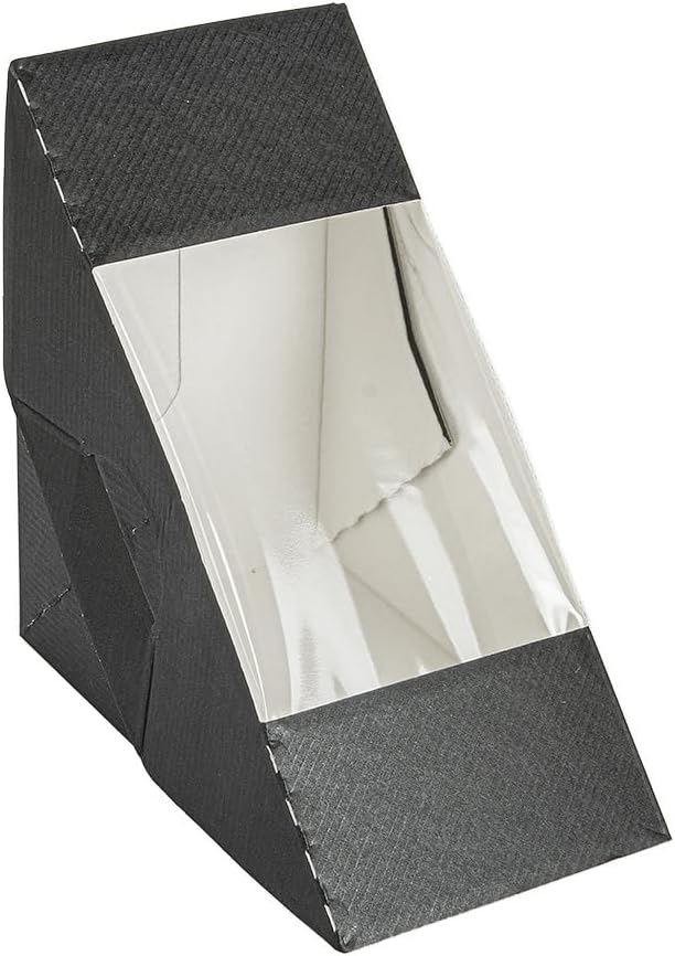 Garcia de Pou Pack of 50 Sandwich Boxes with Window, Double Thepack, 230gsm + Opp 12.4 x 12.4 x 7.5 cm, Black, Nano Micro Corrugated