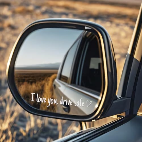 Image of 4X I Love You Drive Safe Mirror Sticker, Cute Car Stickers for Women, Valentine's Day Gift for Her, Drive Safe Car Decals for Rearview Mirror (Silver)