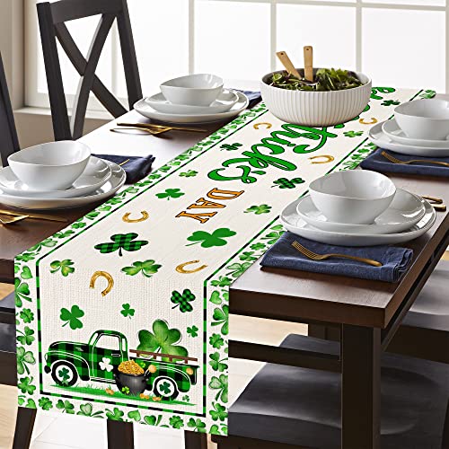 Hexagram St Patricks Day Table Runner, Happy St Patricks Day Table Runner 72 Inches Long for Dinning Coffee, Farmhouse Burlap St Patricks Runner for Home Party - Thumbnail 2