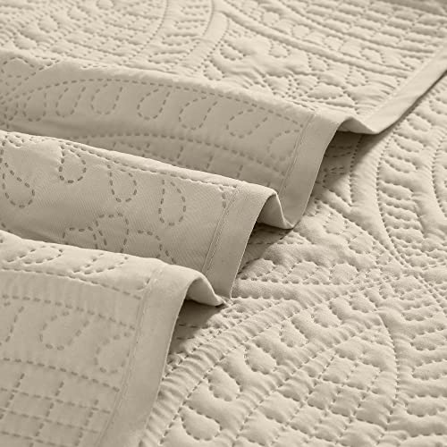 Mellanni Full/Queen Bedspread Coverlet Set - Bedding Cover With Shams - Ultrasonic Quilting Technology - 3 Piece Oversized Full/Queen Quilt Set - Bedspreads & Coverlets (Full/Queen, Beige) #TOP4
