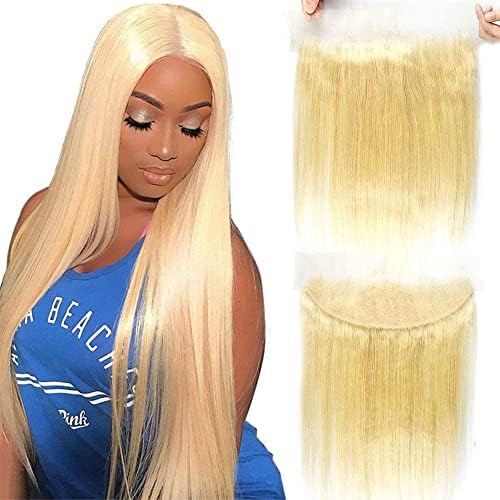 613 Frontal Straight 13x4 Transparent HD Lace Frontal Closure Ear To Ear Blonde Frontal 12A Brazilian Virgin Remy Human Hair Extension 100% Russian Blonde Human Hair for Women Free Part Pre Plucked 16 Inch