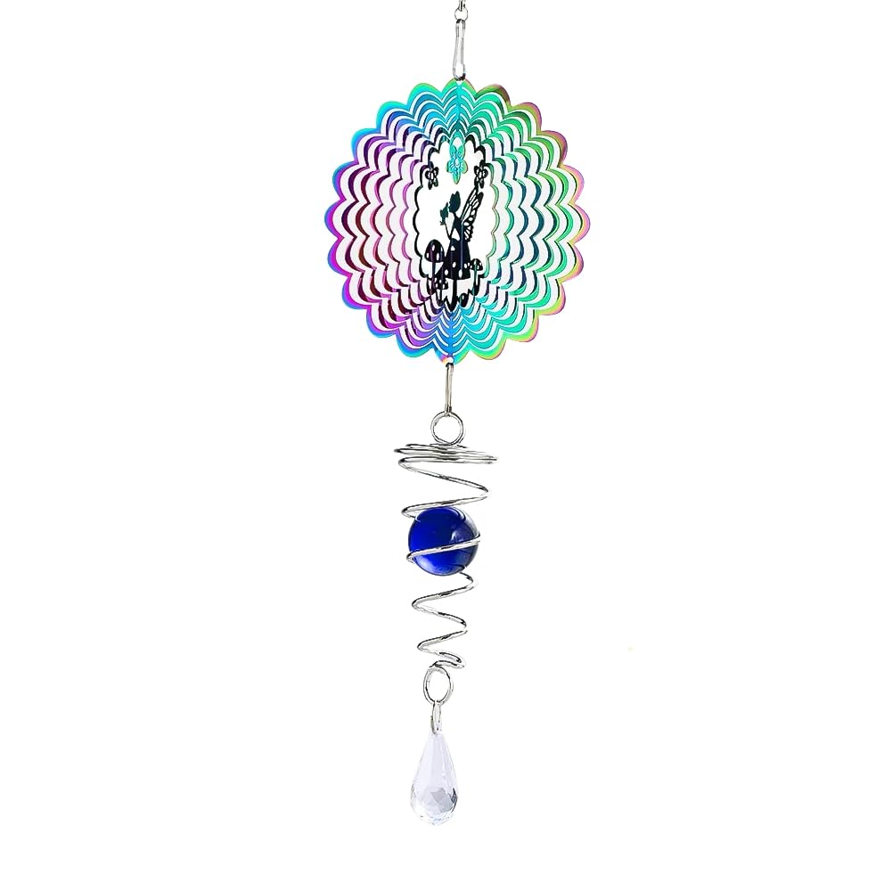 Tiudium Fairy Kinetic Gradient Color Wind Spinner Sculpture 3D Wind Chimes Sun Catcher Gazing Ball Spiral Tail Stabilizer