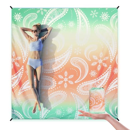 Beach Blanket Sandproof Extra Large Beach Mat Adults Waterproof Quick Drying Sand Free Mat Made by Premium Polyester with 4 Stakes & 4 Corner Pockets for Outdoor Travel Camping Hiking