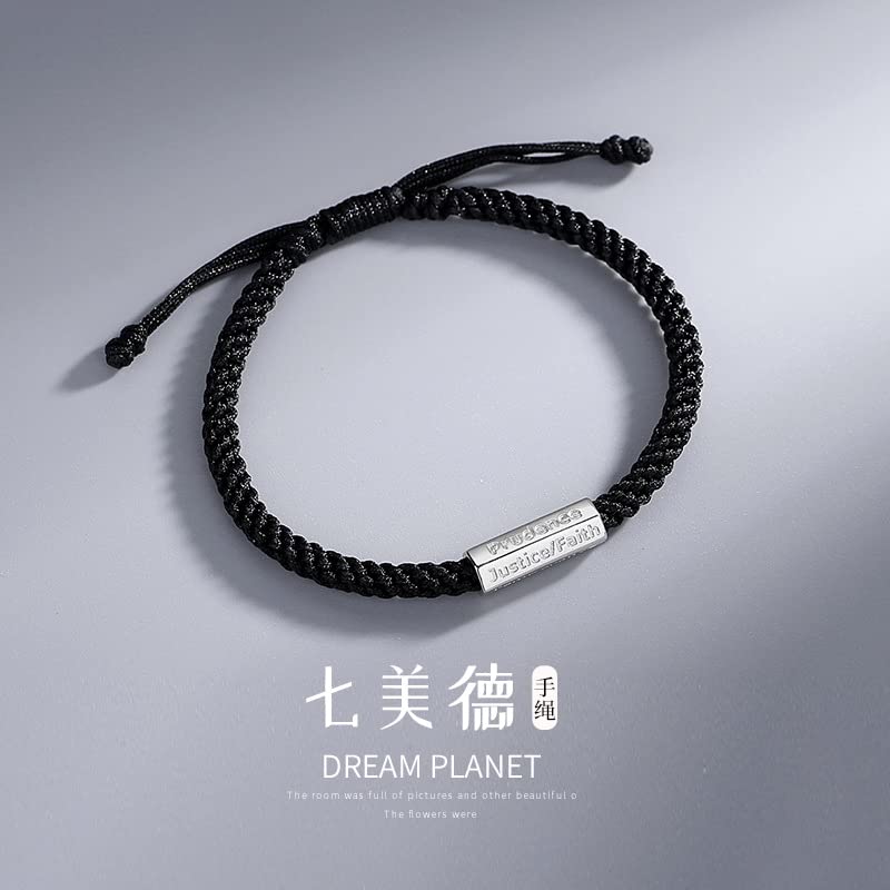 Amazon.com: s925银手链男原创七美德复古简约男生编织手绳潮流纯