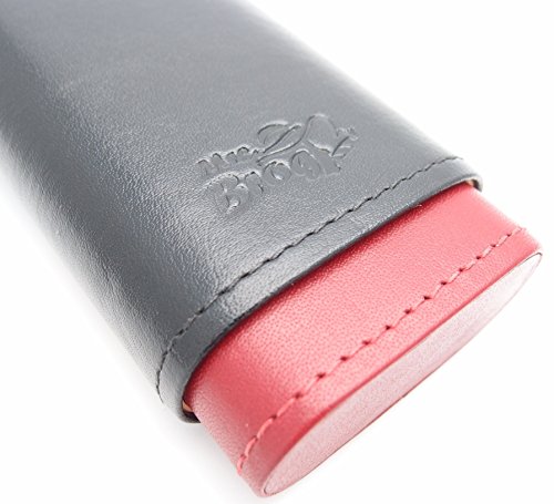 Spanish Cedar and Leather Robusto Cigar Case - Authentic Full Grade Buffalo Hide Leather - Black+Red - Thumbnail 6