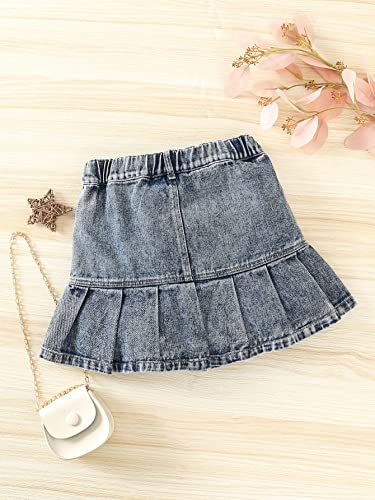 Verdusa Girl's Pocket Front High Waist A Line Mini Pleated Denim Skirt Medium Blue 140 #TOP1