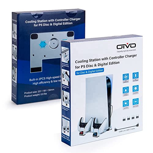 Image of OIVO PS5 Stand with Cooling Suction Cup and Dual Control Charging Station for Playstation 5 PS5 Console, Cooling Suction Cup Fan- Cable Included