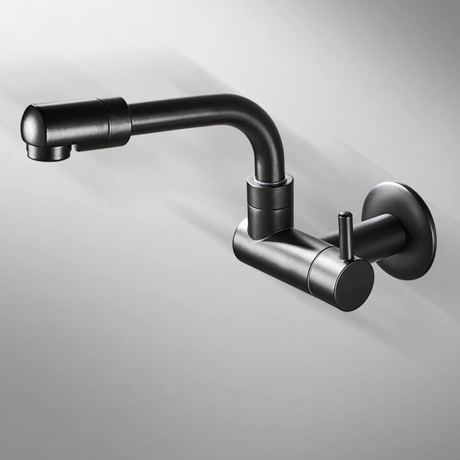 Grifo de agua fría, grifo de latón montado en la pared, diseño giratorio negro, 28 cm para uso en cocina