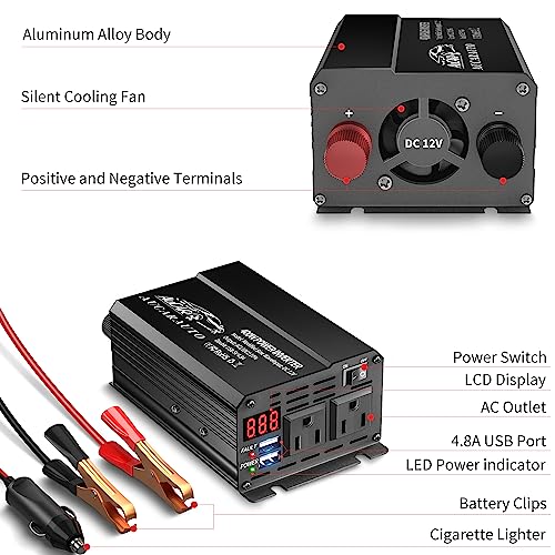 400W Power Inverter Dc 12V To 110V Ac Car Inverter Converter With 4.8A Dual Usb Charging Ports And Dual Ac Outlets Car Adapter Lcd Display For Laptop Computer #TOP5