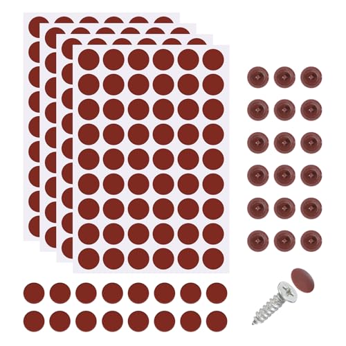 uxcell 216Pcs Screw Hole Stickers and 200Pcs Screw Cover Caps, 12x3.5mm Dustproof Cap Hole Cover Sticker Set ABS Phillips Screws Head for Furniture Cabinet Wardrobe, Red Brown