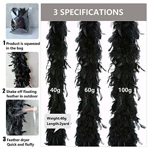 Tharaht Black Chandelle Turkey Feather Boa 2 Yards 40G For Diy Craft Home Dancing Wedding Party Halloween Costume Decoration Feather Boa #TOP1