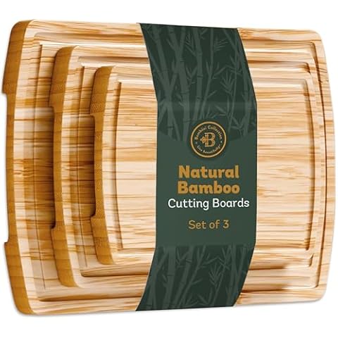 Wood Cutting Board - 3 Piece Bamboo Cutting Board Set, Wooden Cutting Boards for Kitchen with Deep Juice Groove, Side Handles - Wood Chopping Boards for Meal Prep, Meat, Vegetables, and Charcuterie Cover