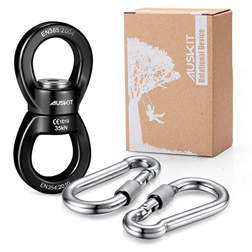 AusKit Swing Swivel, 30 KN Safest Rotational Device Hanging Accessory for Web Tree Swing, Therapy Swing, Aerial Dance, Swing Spinner Hanger, Rock Climbing, Hanging Hammocks (Black)