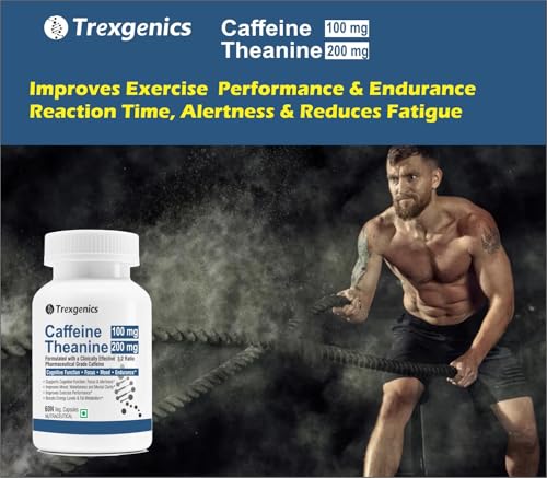 Image of Trexgenics L-THEANINE CAFFEINE mg Cognitive Function, Refresh, Focus, Mood, Endurance Support (60 x 2 Pack) (120 Veg Caps))