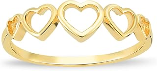 14k Yellow Gold Heart Ring | 14k Solid Gold Stacking Rings | Delicate Gold Open Hearts Ring for Women | Women's 14k Gold Jewelry | Gift for Anniversary, Sizes 5 to 9