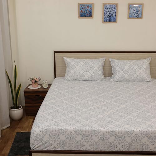 Image of Cottington Lane Microfiber 144 TC Printed Bedsheet for King Bed with 2 Pillow Covers for Summer Breathable Soft Wrinklefree Soft Touch & Skin Friendly,102x108 Inches, Paisley Charm