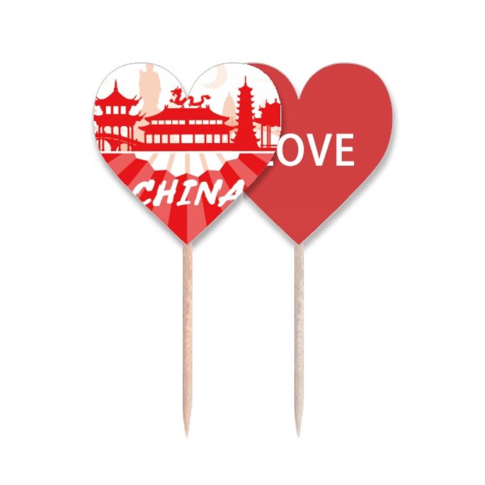 Cure-dents drapeau cœur China Fan pour décorer vos buffets de mariage et apéritifs asiatiques