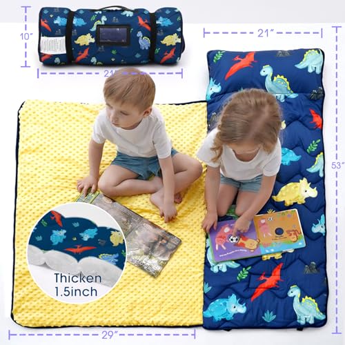 Image of ACRABROS Toddler Nap Mat with Pillow and Blanket, Large Rolled Napping Mats,Slumber Bags for Boys Girls,Kids Sleeping Bag for Daycare, Preschool Travel