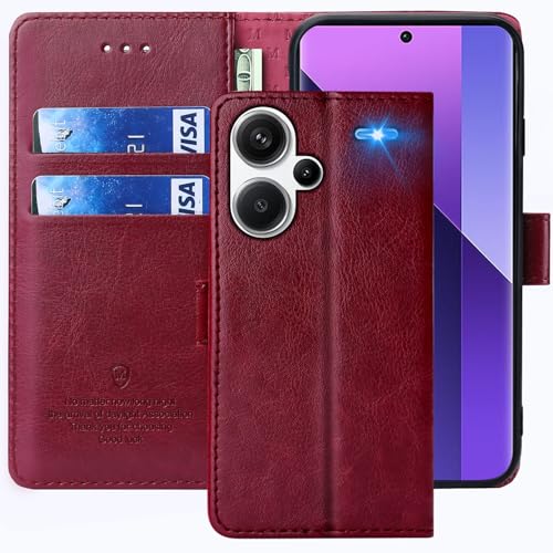 FMPCUON - Capa para Redmi Note 13 Pro 4G/Xiaomi Poco M6 Pro, com tampa para Xiaomi Poco M6 Pro, capa de couro sintética, com tampa protetora magnética, para Redmi Note 13 Pro 4G, cor vermelha