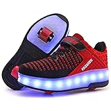Unisex-Kinder LED Rollschuhe mit Rollen 7 Farben Lichter Leuchtend Rollenschuhe USB Aufladbare Blinken Skateboardschuhe Outdoor Gymnastik Doppelräder Sportschuhe für Mädchen Jungen