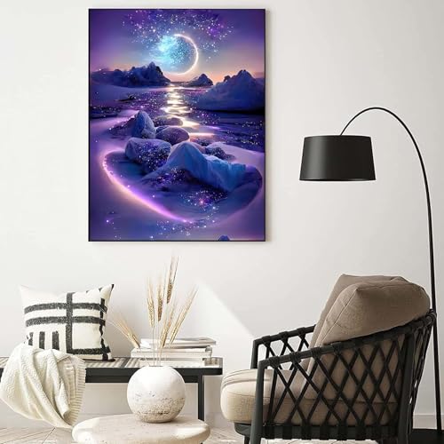 Image of CoolShef 5D Diamond Painting Kit - DIY Moonlight Beach Full Drill Gem Art, Rhinestone Diamond Art Kit with Round Crystal Beads for Home Wall Decor & Relaxing Adult Crafts Gifts