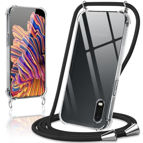 Coiwxmoi Funda con Cuerda para Samsung Galaxy Xcover Pro 6,3',Carcasa Transparente Suave Silicona TPU Case con Ajustable Colgante Collar Correa de Cuello Cadena Cordón Protección Cover, Negro