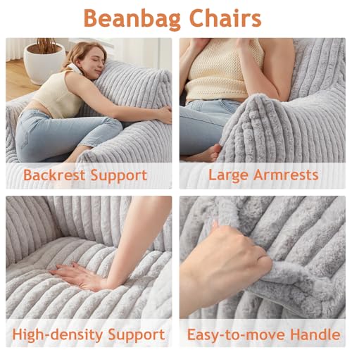 Image of Giant Bean Bag Chairs for Adults Teens with Filling Large Fluffy Bean Bag Chair with Armrests Plush Comfy BeanBag Couch Sofa Chair for Bedroom Living Room Reading