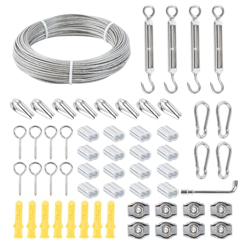 Stainless Steel Wire Rope, 98 ft (Approx.100 m), 164 ft (Approx. 50 m), for Outdoor, Garden, Railing (98ft 58pcs)