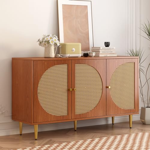 Sideboard mit 3 Rattan verzierten Türen Kommode Highboard mit...