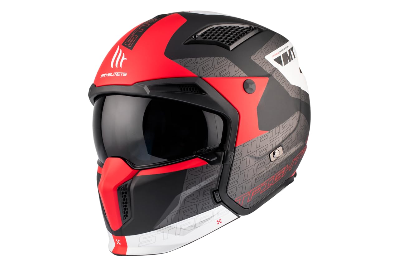 Casco Trial MT Streetfighter SV Totem B15 Grigio-Rosso Opaco XXL (2XL) Semplice schermo trasparente trasformabile con MENTONNIERA rimovibile (Libro con uno schermo aggiuntivo Dark) (ECE 22.06)