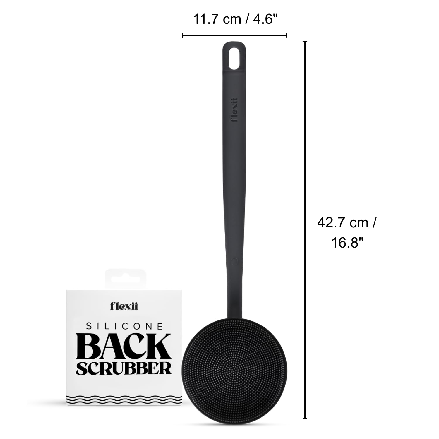 flexii® Brosse à dos en silicone – Brosse à dos à manche extra long de qualité supérieure pour douche, exfoliante en profondeur, nettoyage en profondeur, durable pour homme et femme
