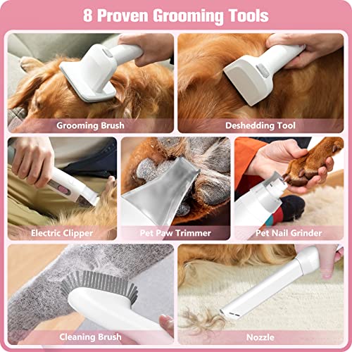 Homeika Pet Grooming Vacuum Suction 99% Pet Hair, Dog Hair Vacuum With 8 Pet Grooming Tools, 6 Nozzles, Deshedding/Grooming/Nail Grinder/Paw Trimmer/Clipper For Dogs Cats, Storage Bag,1.5L, Pink #TOP3